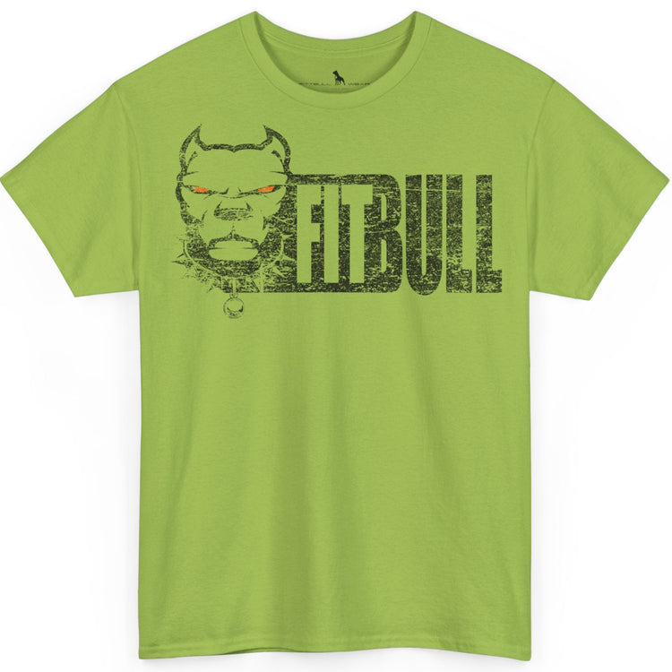 Green Fitbull t-shirt with a graphic design on a white background
