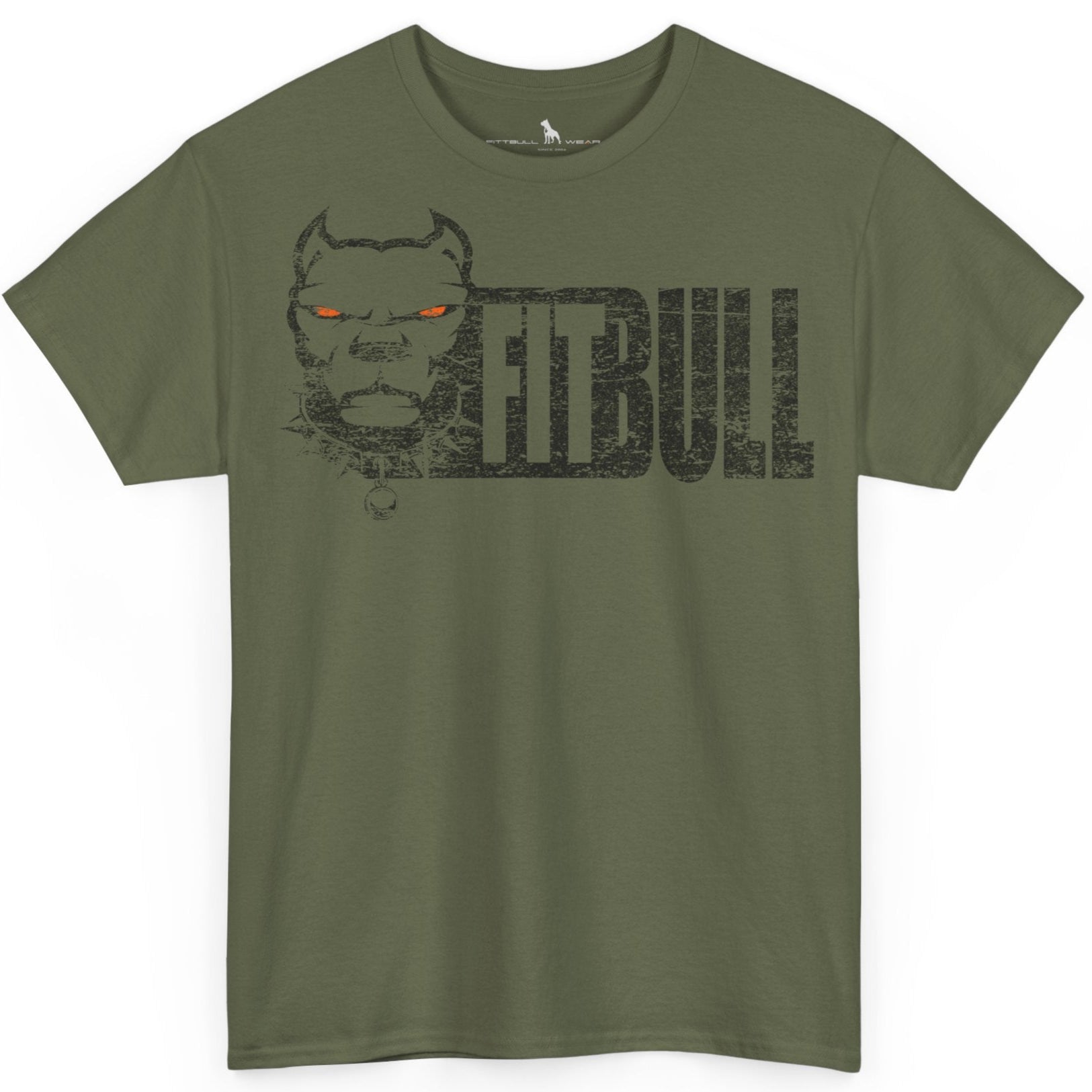 Green t-shirt with 'Fitbull' logo on a white background