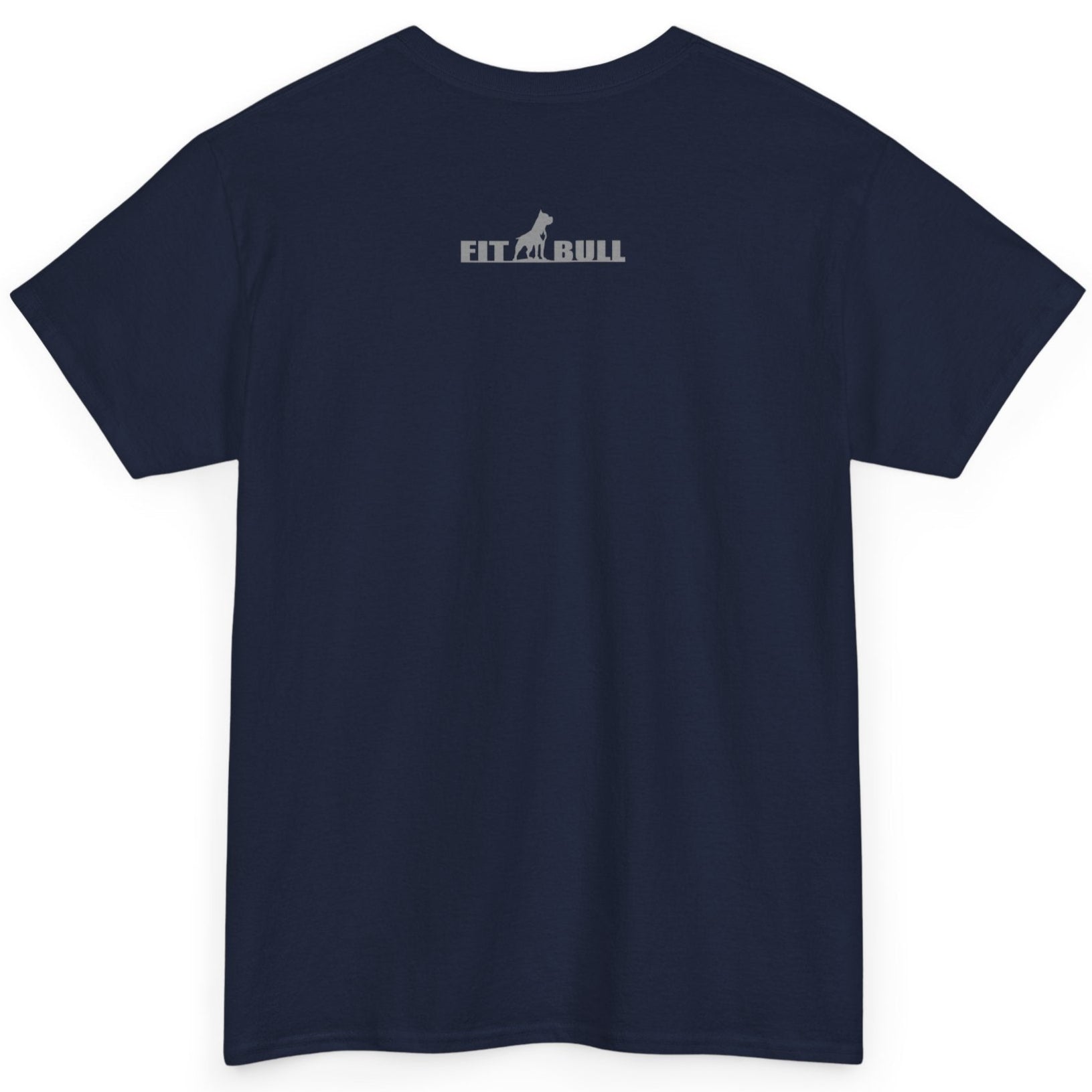 Navy blue t-shirt with a Fitbull logo on the back against a white background