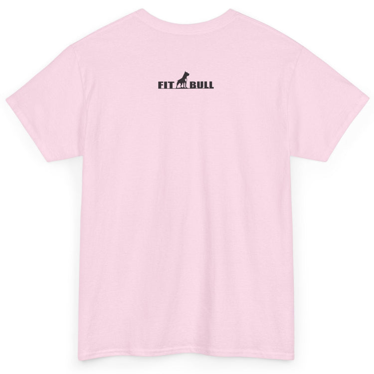 Pink t-shirt with a Fitbull logo on the back against a white background