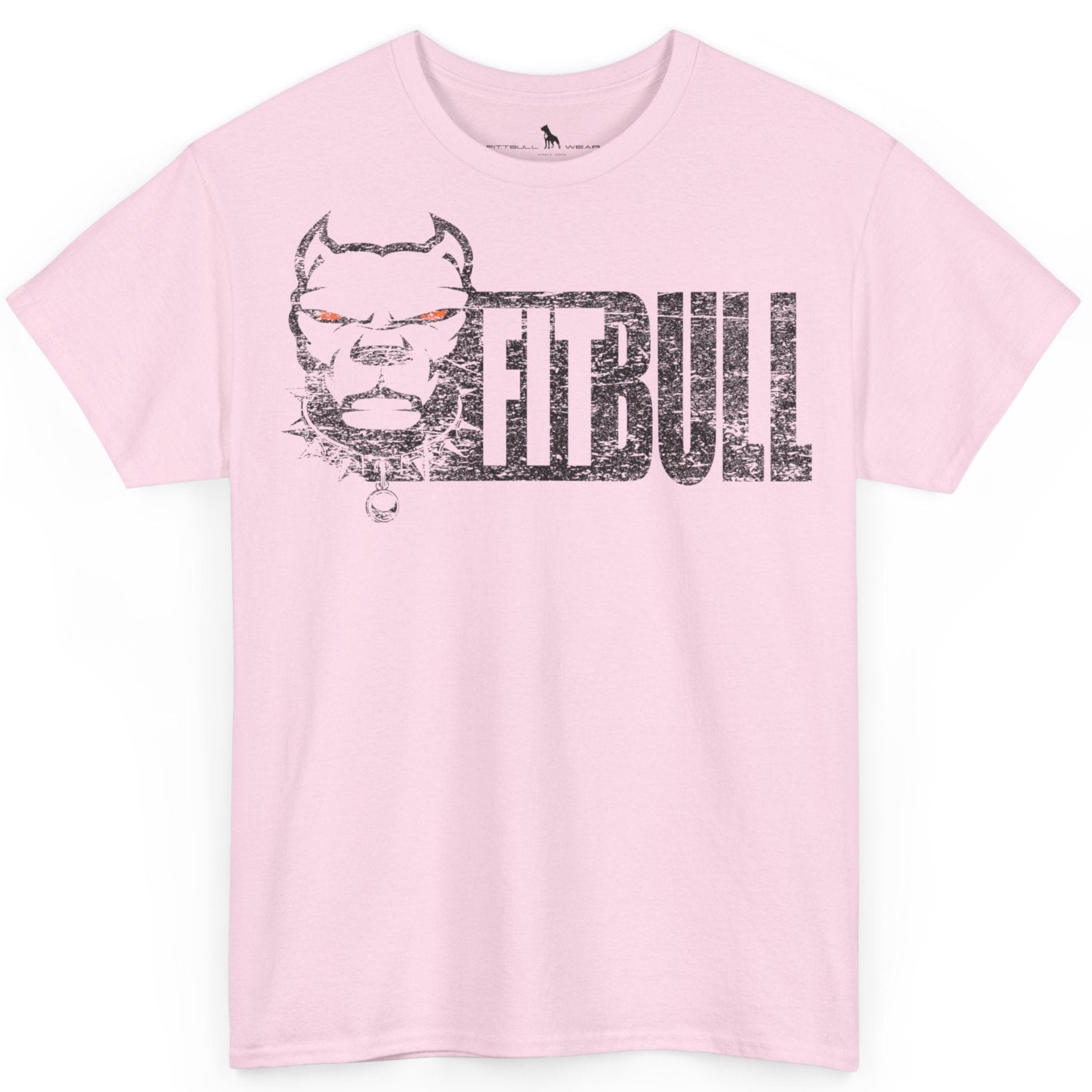 Pink t-shirt with 'Fitbull' graphic design on a white background