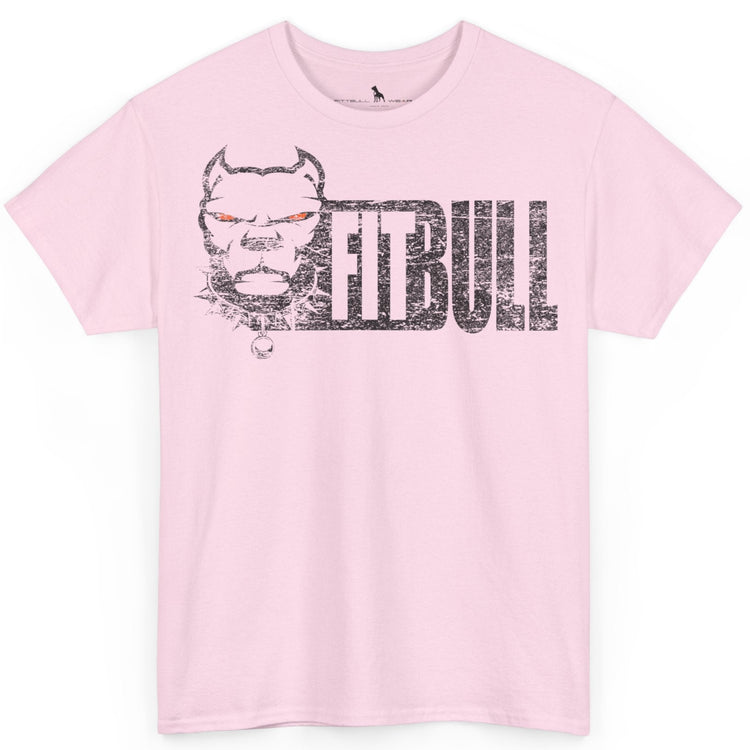 Pink t-shirt with 'Fitbull' graphic design on a white background