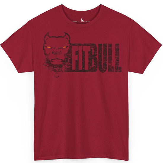 Red t-shirt with a graphic of a bull and the word 'FITBULL' on a white background