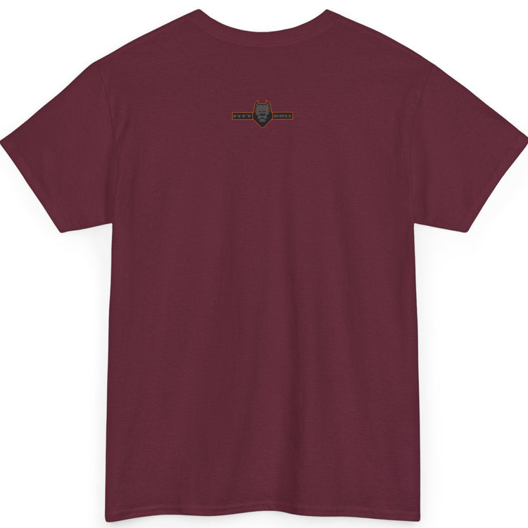 Maroon Fitbull t-shirt with a small black logo on the back. Fitness and Bodybuilding motivating.