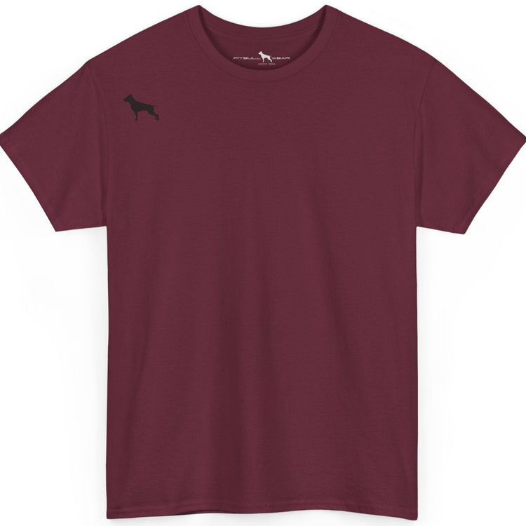 Maroon  Fitbull t-shirt with a small black logo on the front. Fitness and Bodybuilding motivating.