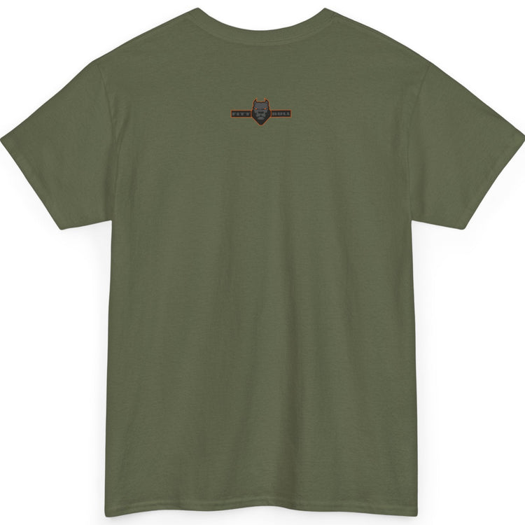 Military green Fitbull t-shirt with a small black logo on the back. Fitness and Bodybuilding motivating.