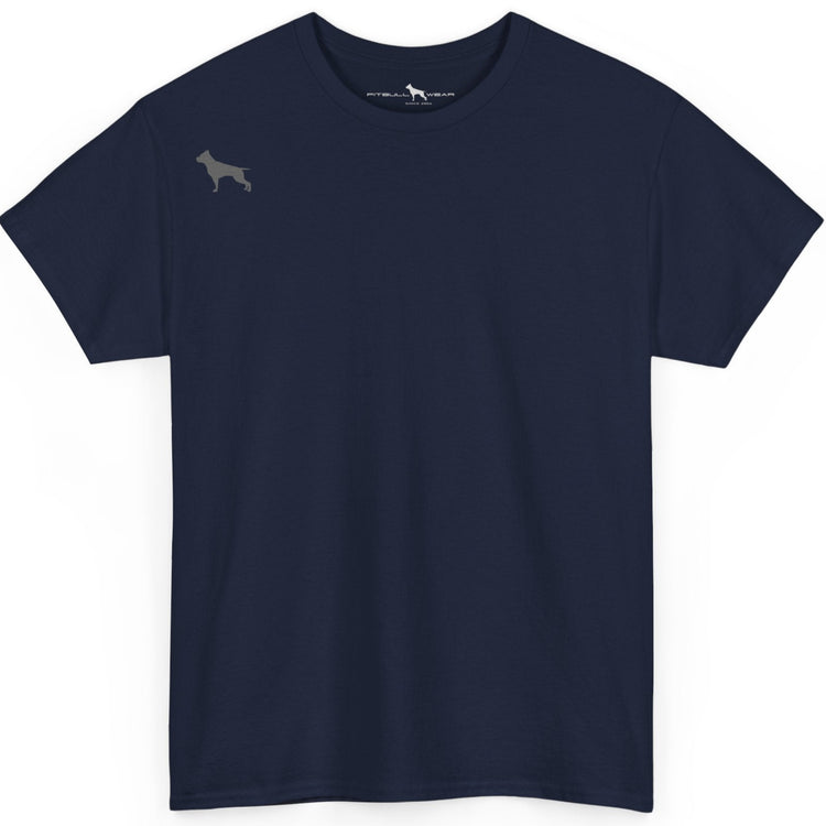 Navy blue Fitbull t-shirt with a small black logo on the chest. Fitness and Bodybuilding motivating.
