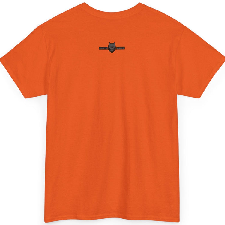Orange Fitbull t-shirt with a small black logo on the back. Fitness and Bodybuilding motivating.