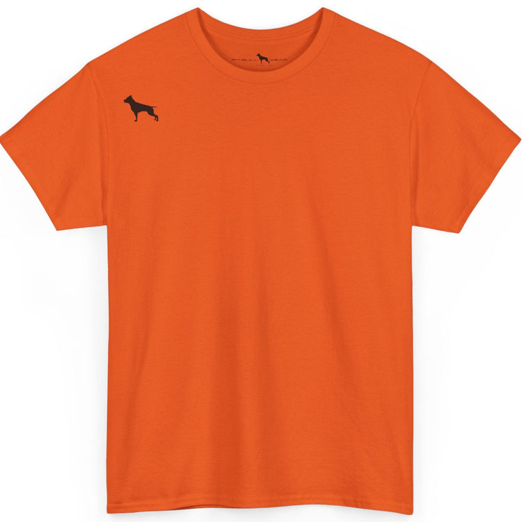 Orange Fitbull t-shirt with a small black logo on the front. Fitness and Bodybuilding motivating.