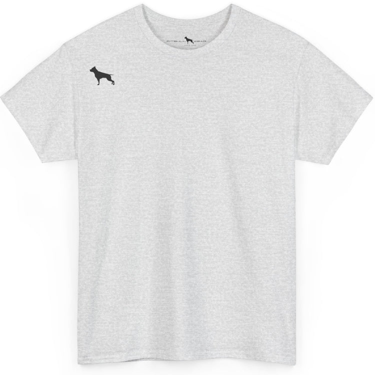 Silver grey Fitbull t-shirt with a small black logo on the front. Fitness and Bodybuilding motivating.