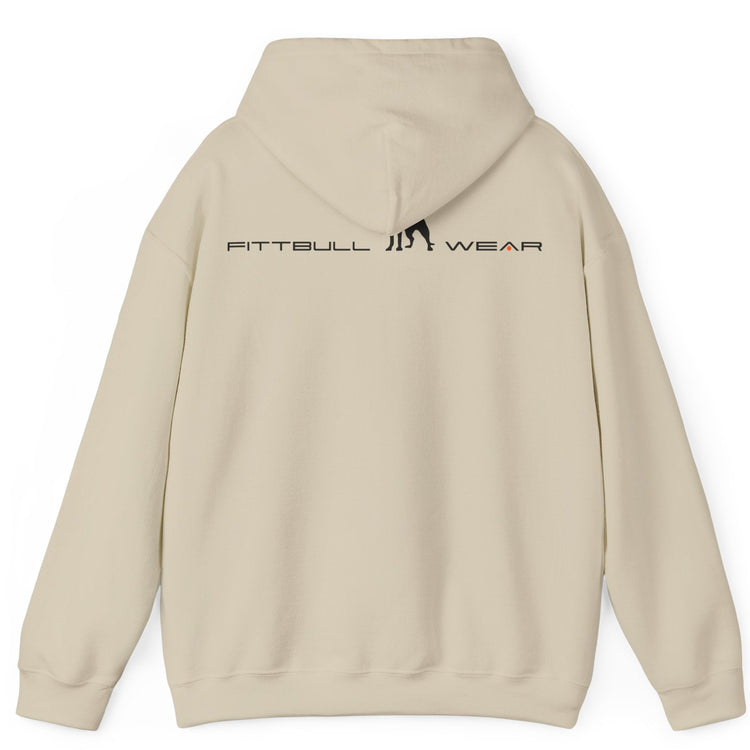 Beige back hoodie with 'FITBULL' mivational fitness design.