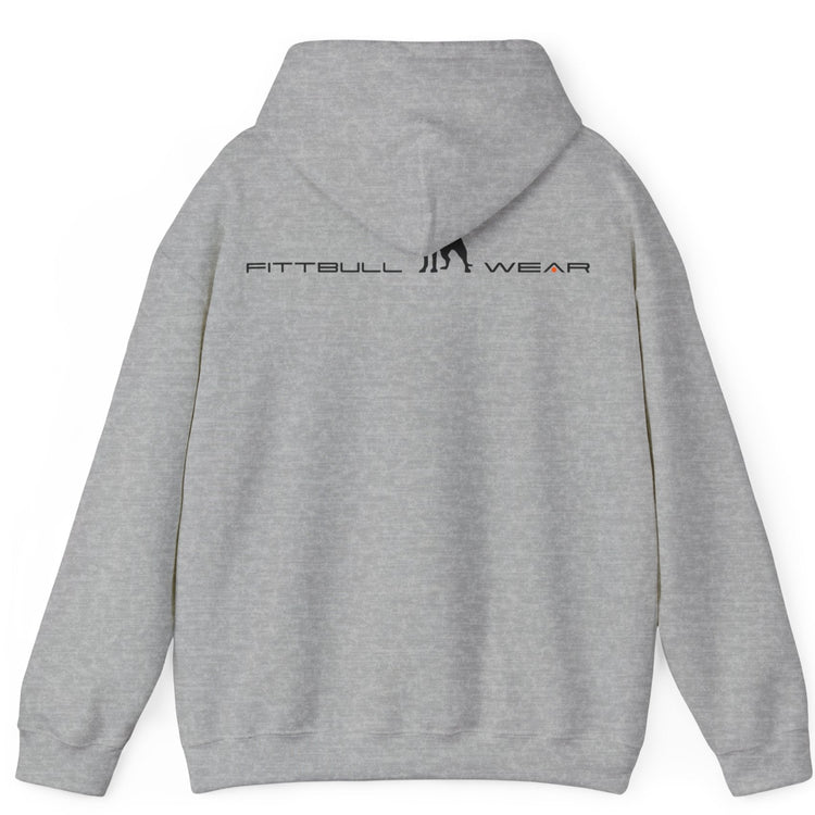 Grey back hoodie with 'FITBULL' mivational fitness design.