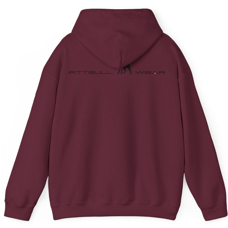 Maroon back hoodie with 'FITBULL' mivational fitness design.