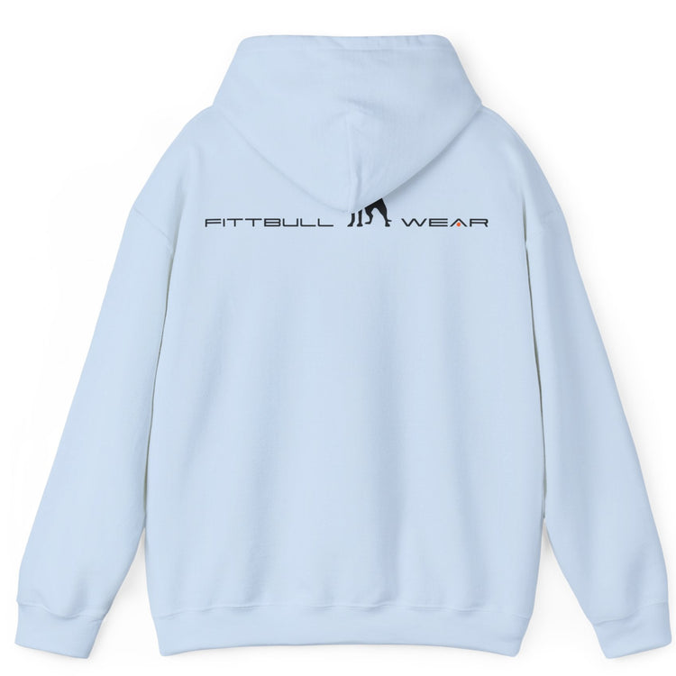 Sky Blu back hoodie with 'FITBULL' movational fitness design.