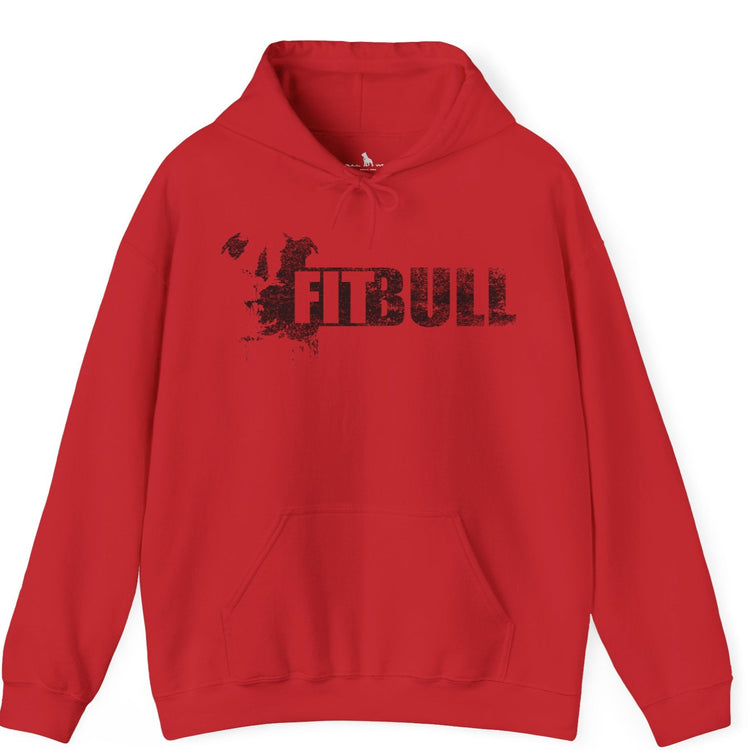 Red  hoodie with 'FITBULL' mivational fitness design.