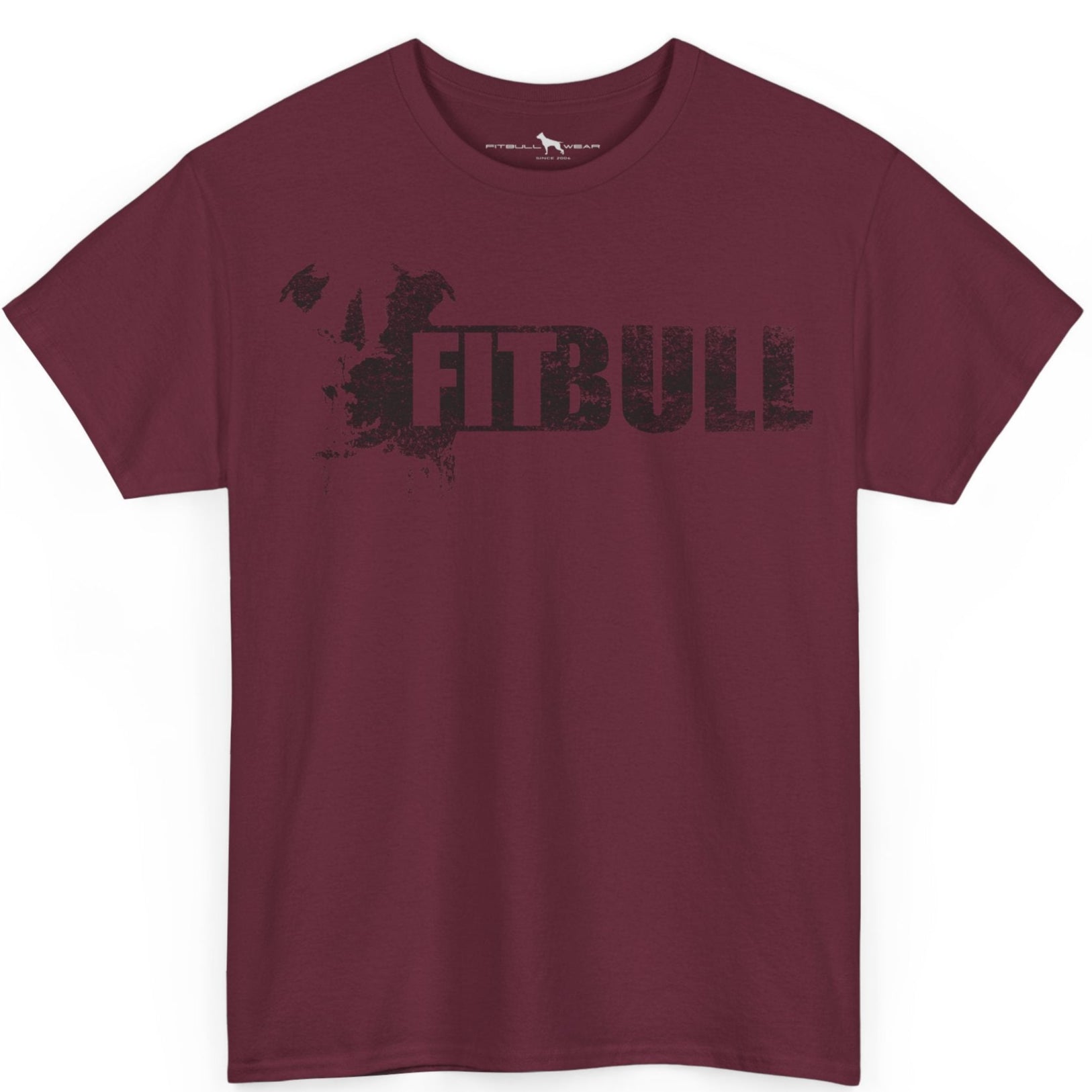Maroon Fitbull fitness t-shirt with motivational design on the chest.