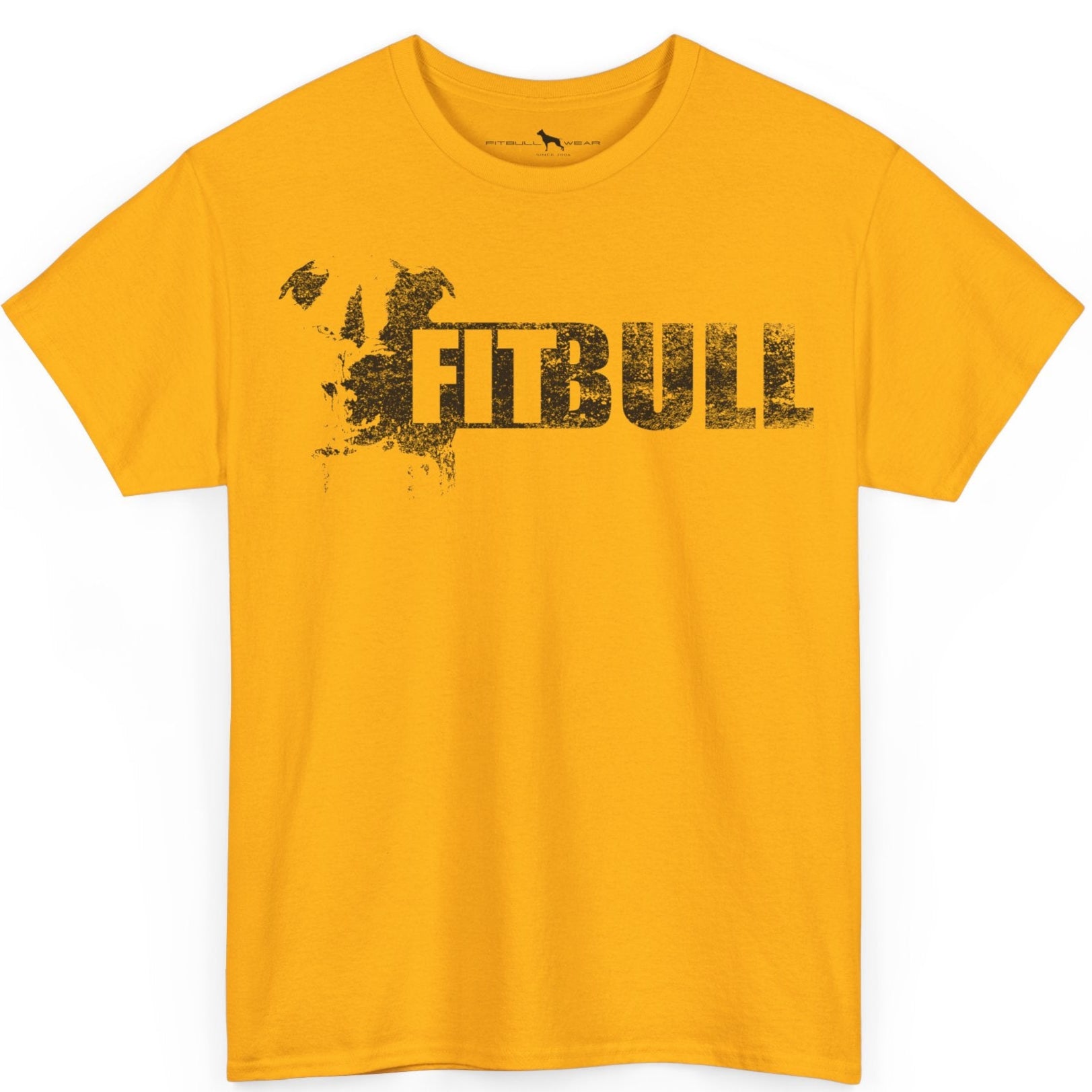Yellow Fitbull fitness t-shirt with motivational design on the chest.