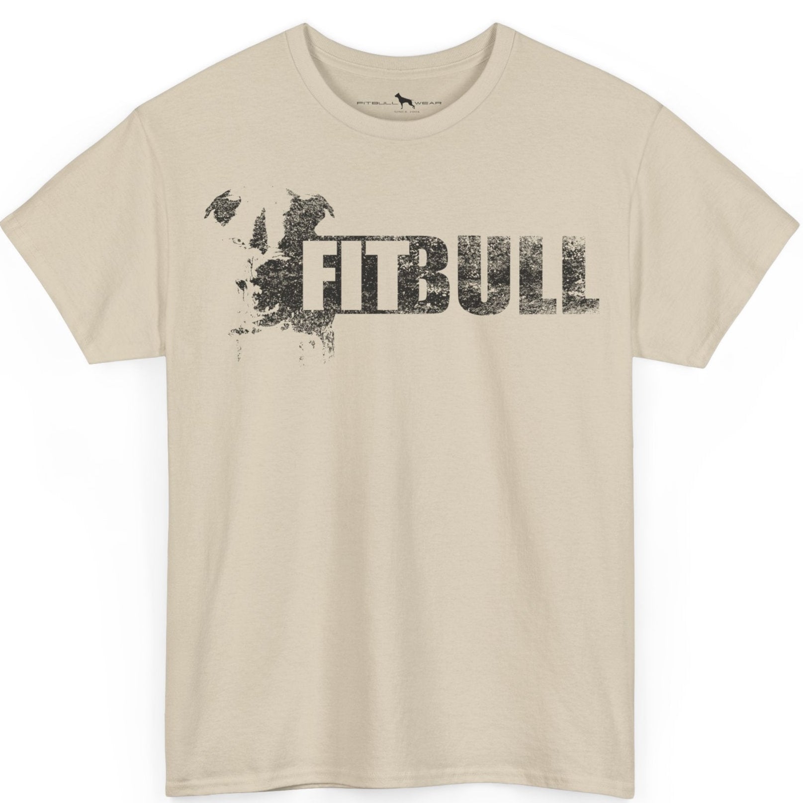 Beige Fitbull fitness t-shirt with motivational design on the chest.