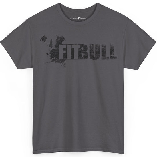 Charcoal Fitbull fitness t-shirt with motivational design on the chest.
