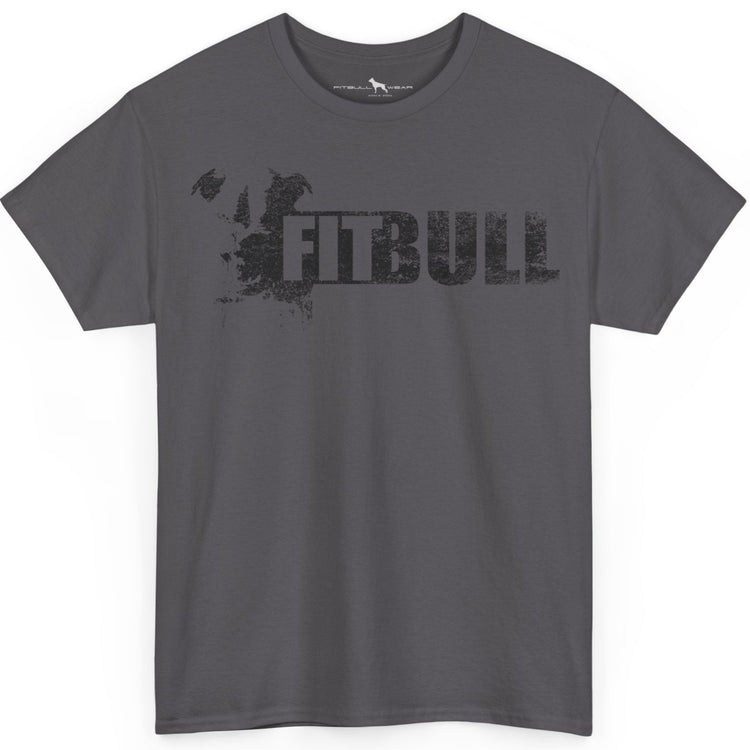 Charcoal Fitbull fitness t-shirt with motivational design on the chest.