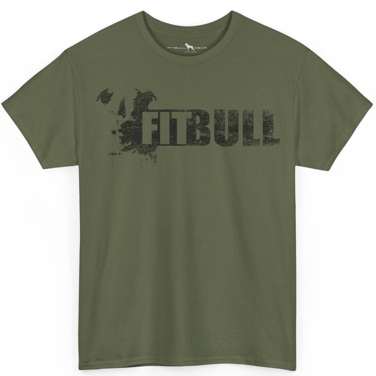 Military green Fitbull fitness t-shirt with motivational design on the chest.
