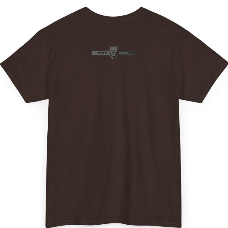 Brown Fitbull t-shirt with a logo on the chest against a white background
