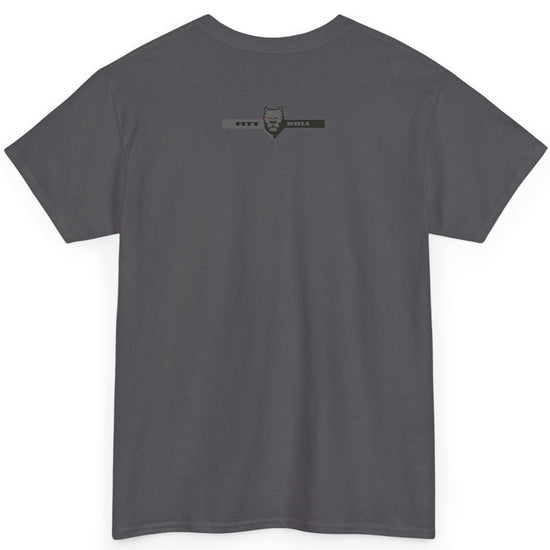 Fitbull charcoal Gray t-shirt with a logo on the back against a white background