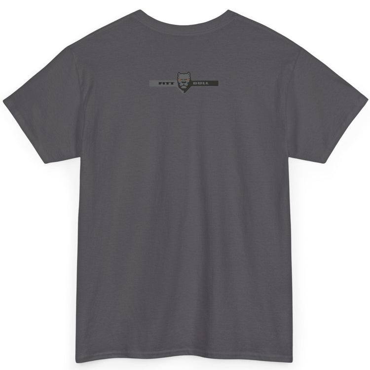 Fitbull charcoal Gray t-shirt with a logo on the back against a white background