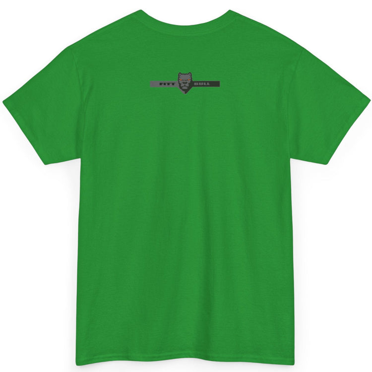 Fitbull Green t-shirt with a logo on the back against a white background