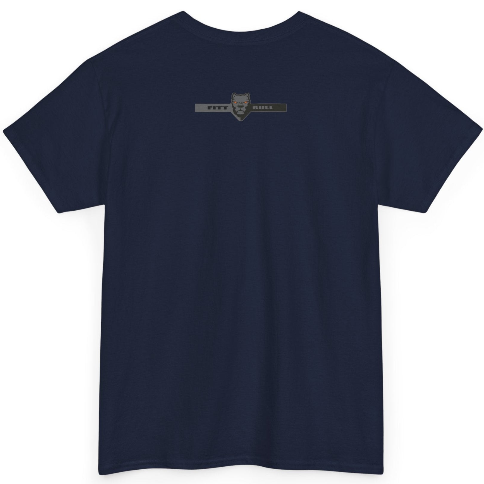 Fitbull Navy blue t-shirt with a logo on the back against a white background