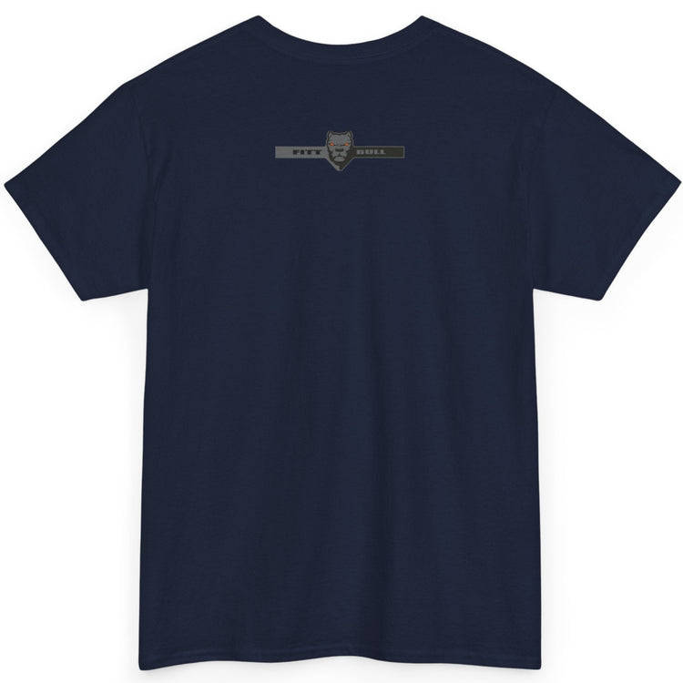 Fitbull Navy blue t-shirt with a logo on the back against a white background