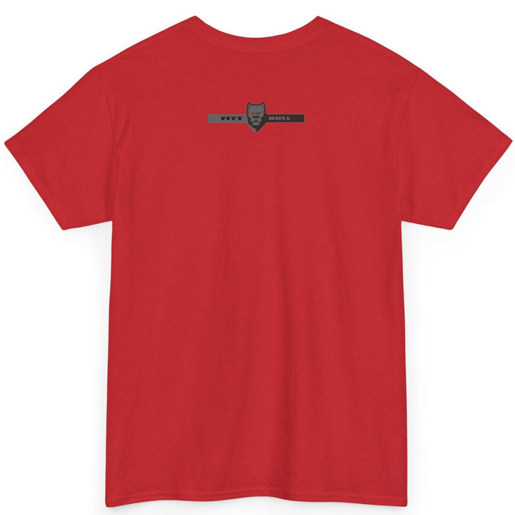 Fitbull Red t-shirt with a logo on the back against a white background