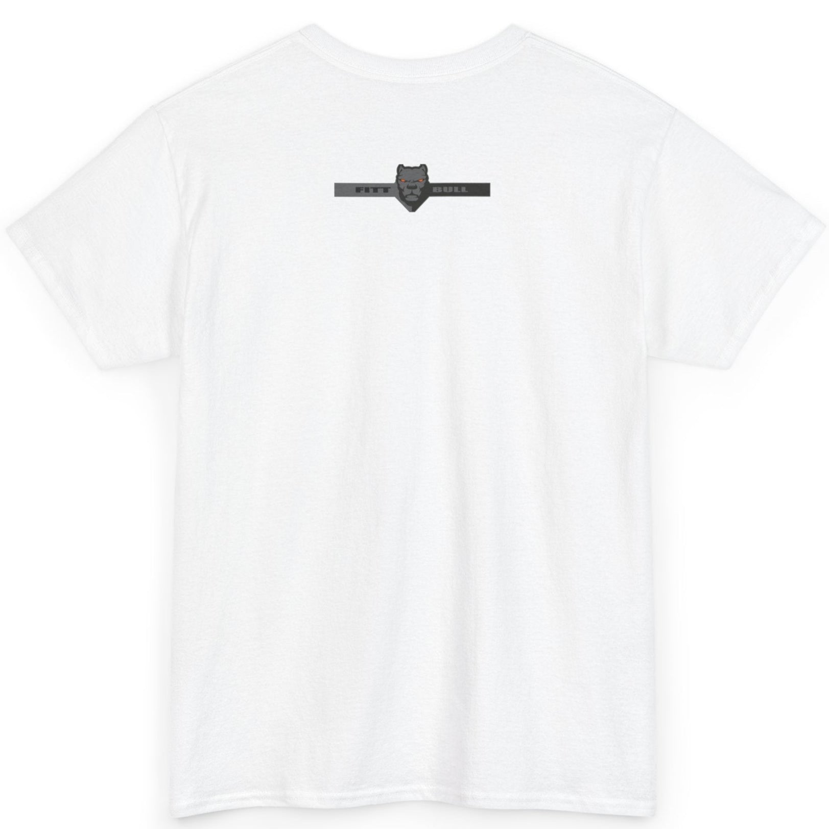 White Fitbull t-shirt with a small logo on the bac against a white background