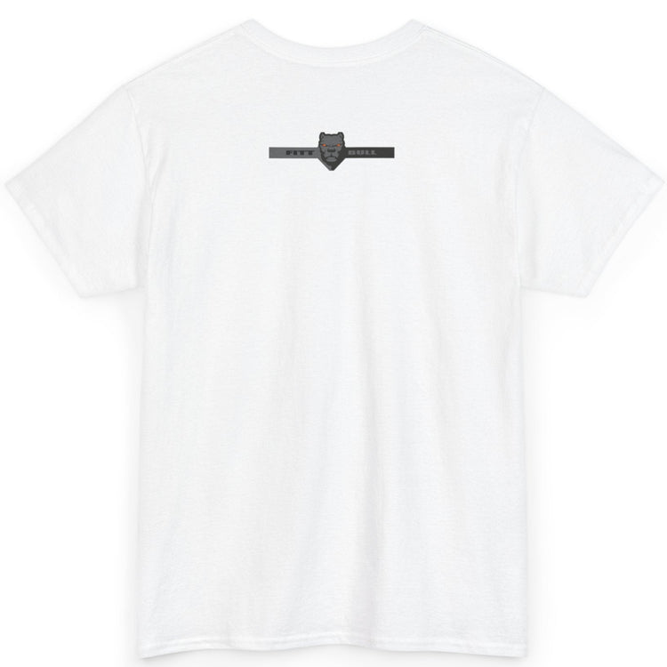 White Fitbull t-shirt with a small logo on the bac against a white background