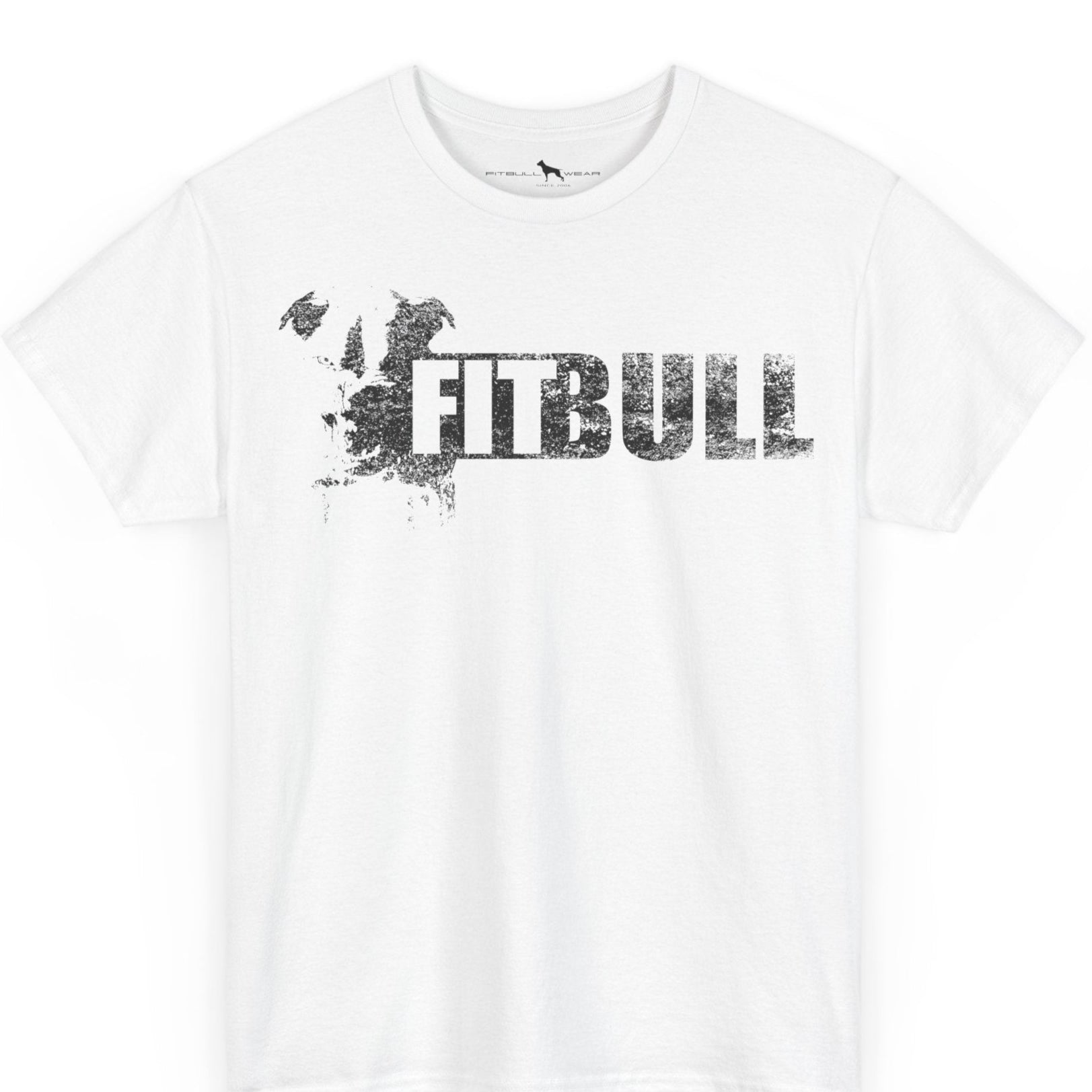 White t-shirt with 'FITBULL' training motivating design.