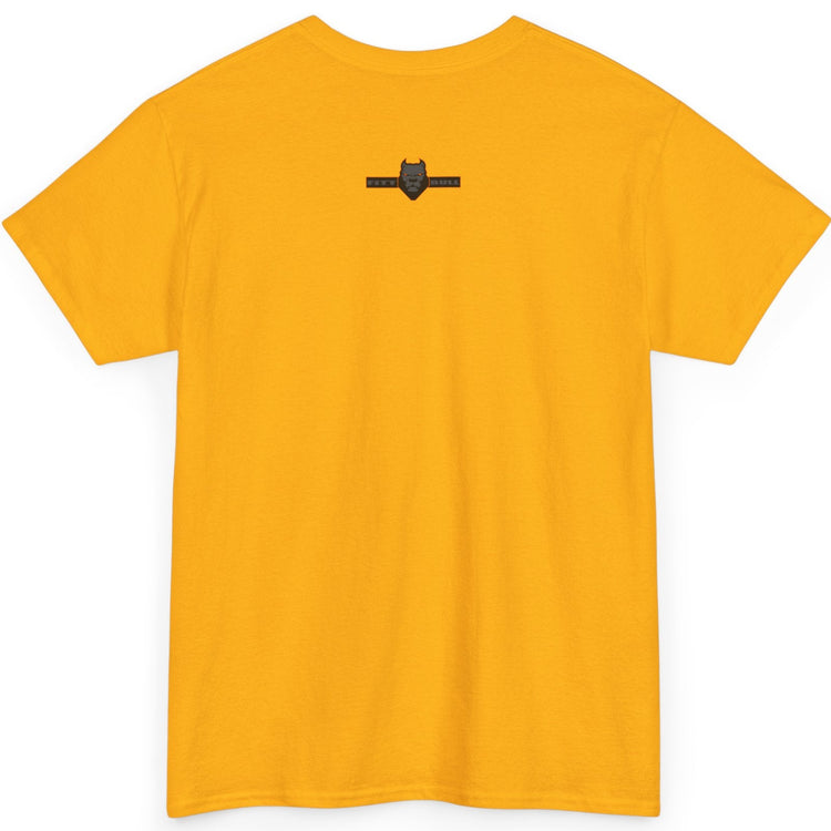 Yellow Fitbull t-shirt with a small black logo on the back. Fitness and Bodybuilding motivating.