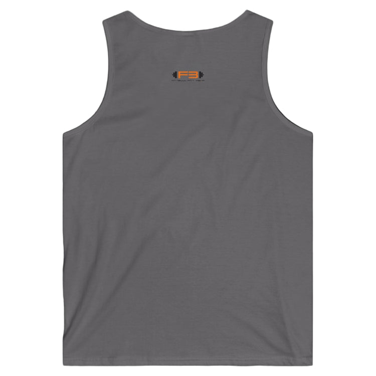a silver Fitbull sports tank top branded with the Fitbull Fit Wear logo back view