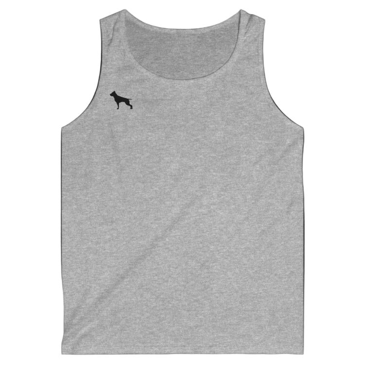 a silver Fitbull sports tank top branded with the Fitbull Fit Wear logo
