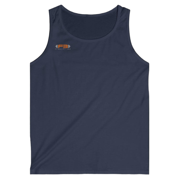 a navy blue Fitbull sports tank top branded with the Fitbull Fit Wear logo