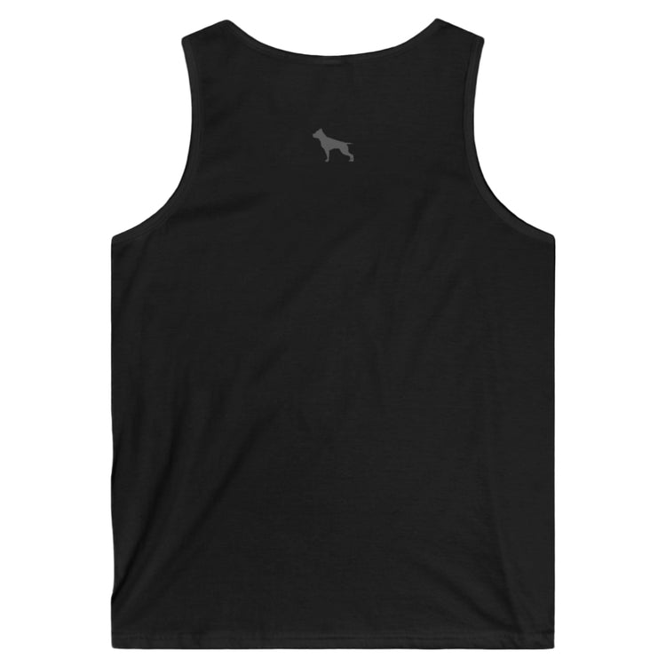 a black Fitbull sports tank top branded with the Fitbull Fit Wear logo back view