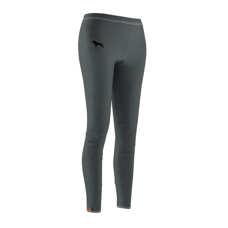 graue Fitness-Leggings und grauer BH der Marke Fitbull, Seitenansicht, mit Logo versehen