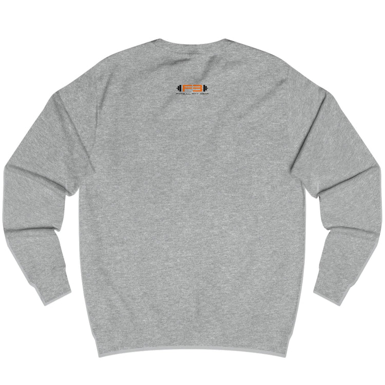 grey, sporty,  fitness and bodybuilding hoodie of the Fitbull brand branded with logo, back view