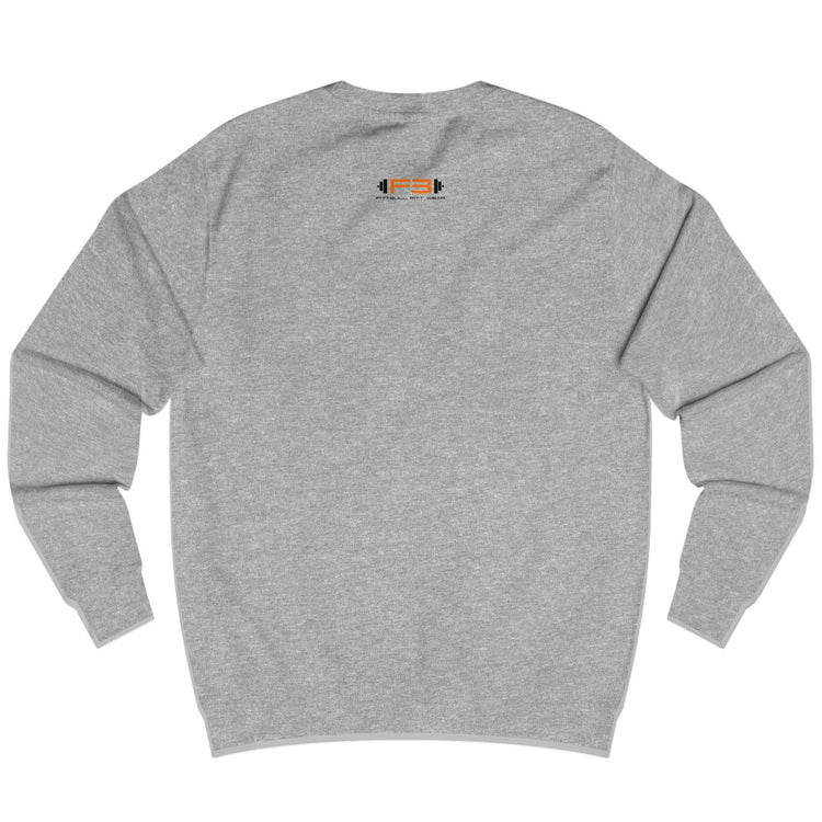 Grey sweatshirt Fitbull with a motivational sports brand and design graphic on the back.