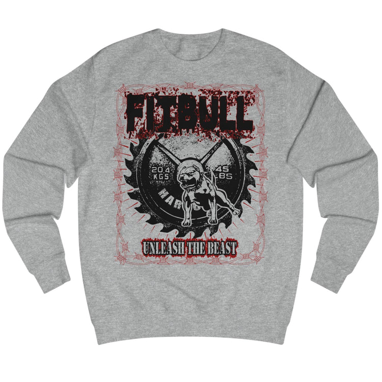 Grey weatshirt Fitbull with a motivational sports brand and design graphic on the front.