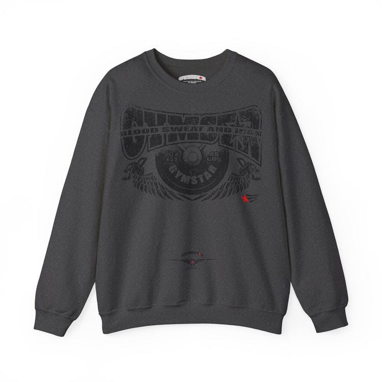A heather gray crewneck sweatshirt featuring a leopard print graphic on the front with the text 'MAHJ' and a matching leopard print bow underneath.