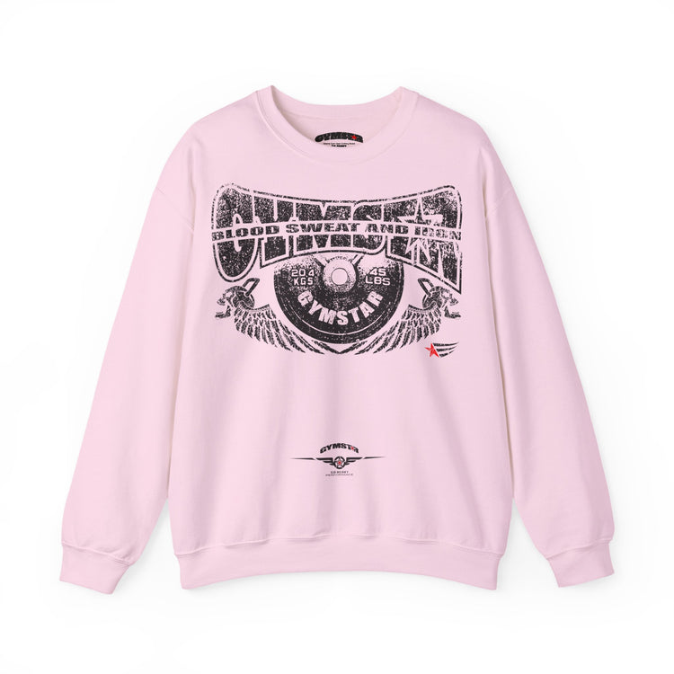 A pink crewneck sweatshirt featuring a leopard print graphic on the front with the text 'MAHJ' and a matching leopard print bow underneath.