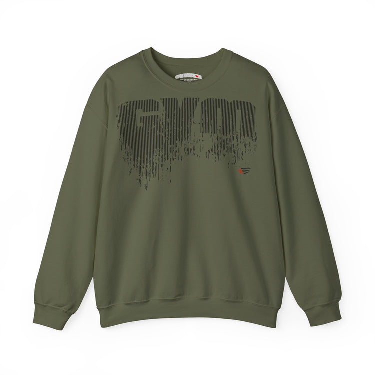 Green sweatshirt with a logo on a white background