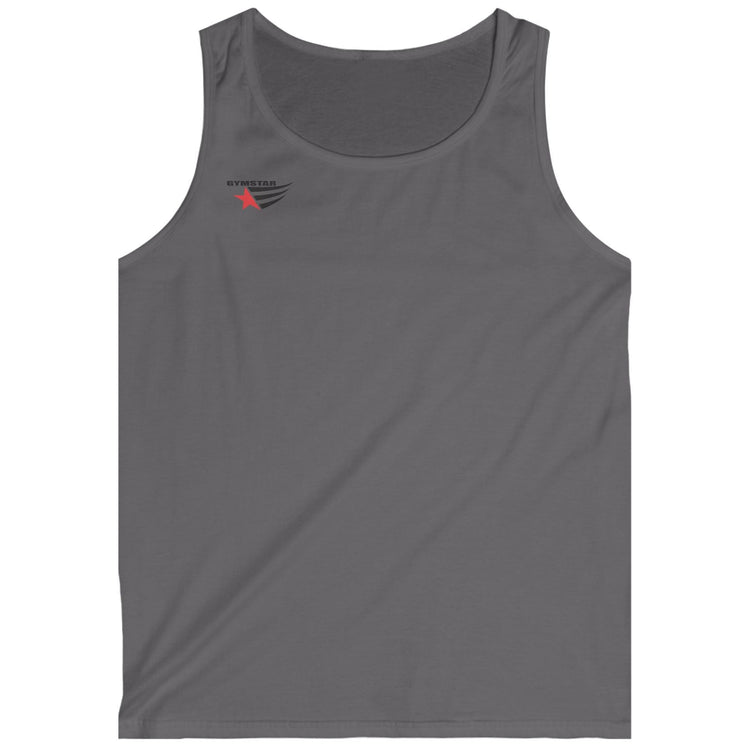 Gray Gymstar-fitness-tank top with a logo on a white background