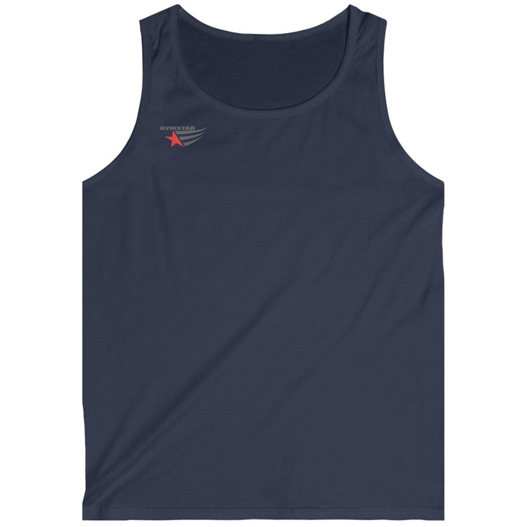 Navy Gymstar-fitness-tank top with a logo on a white background