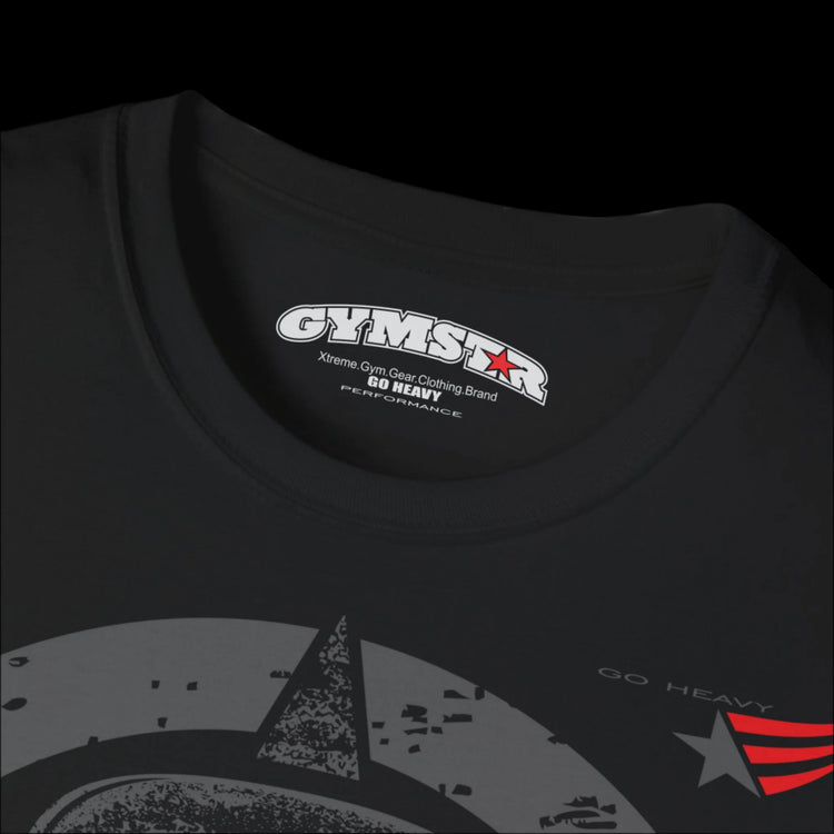 A black Gymstar T-shirt, branded with the company logo and a motivational print, Get More Power.